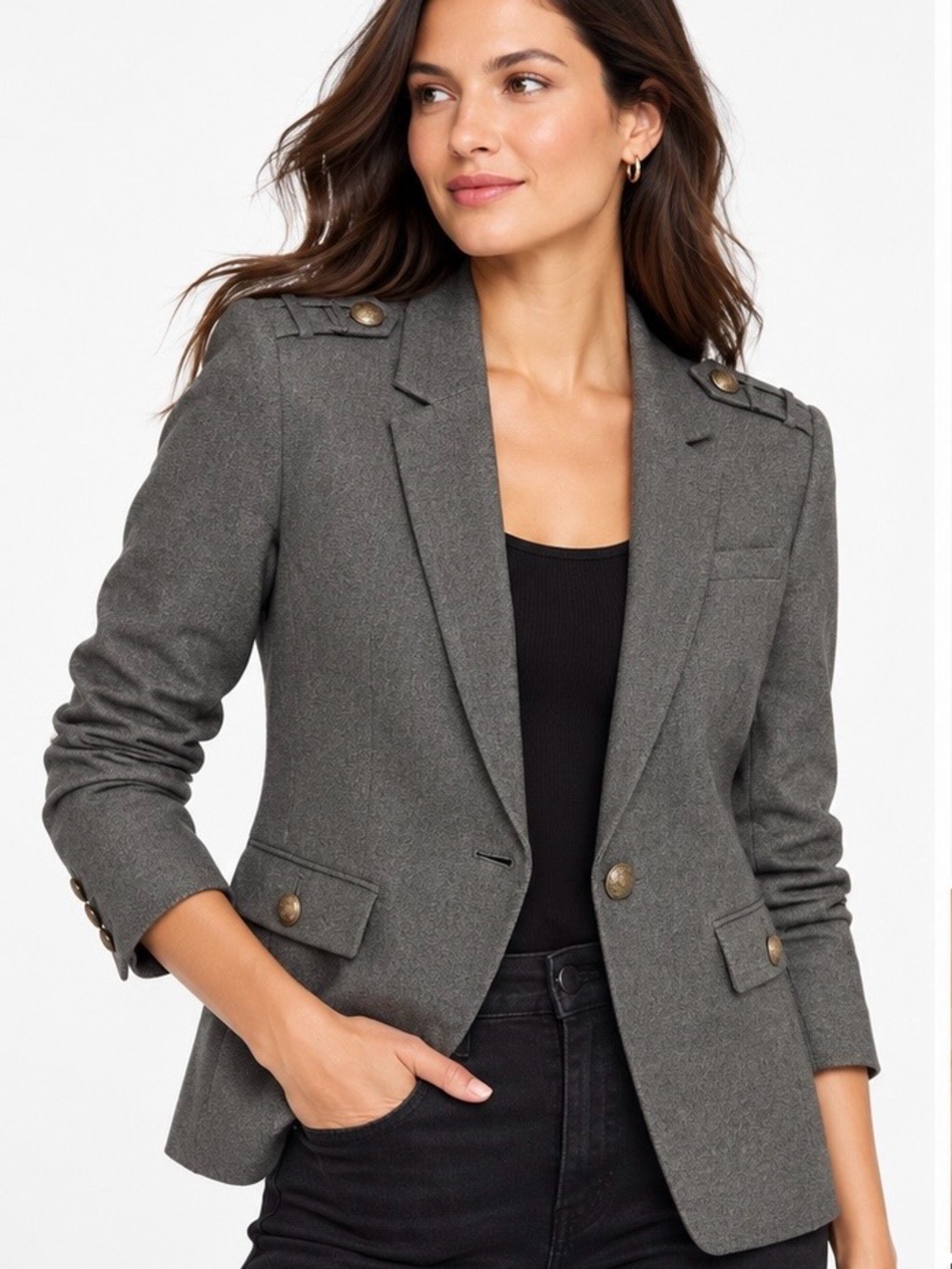 Banana Republic Military Blazer 14 Gray Brass Button Epaulet Jacket